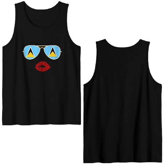 Saint Lucia Flag St Lucia Sunglasses Lips Kiss Double Sided Tank Tops