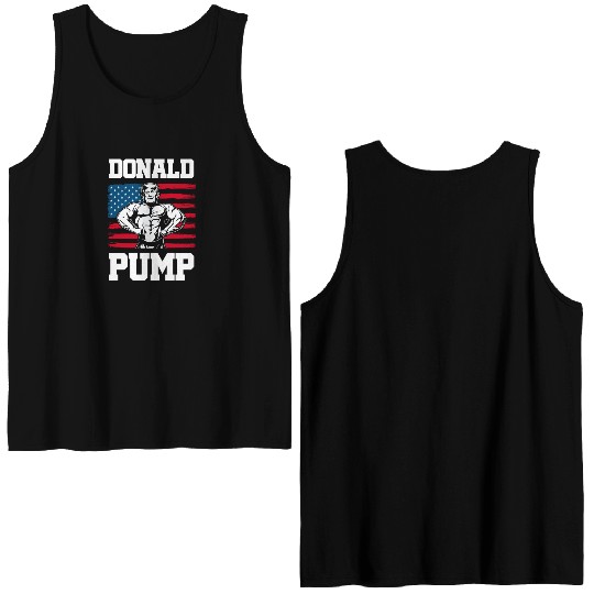 Donald Pump Trump Workout Patriotic Fitness Gym Fu Double Sided Tank Tops