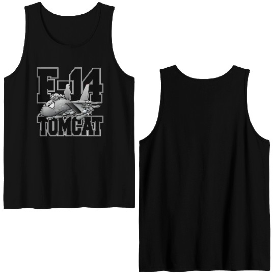 F-14 Tomcat Military Fighter Jet Aircraft Cartoon Double Sided Tank Tops