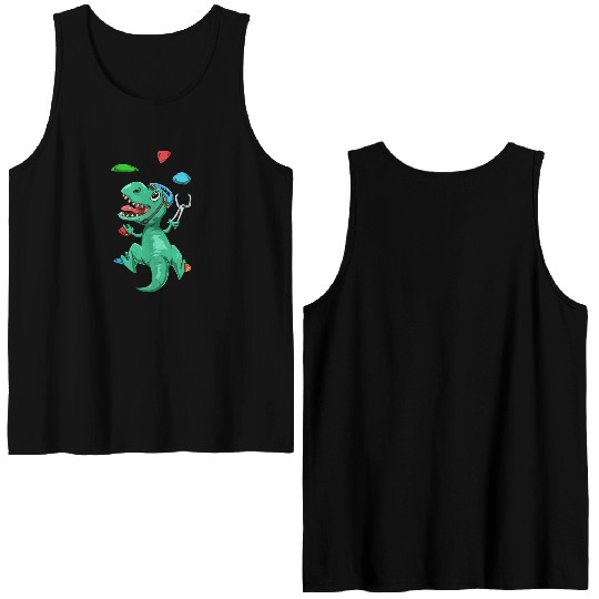 Funny T-Rex Bouldering and Rock Climbing Gift Double Sided Tank Tops