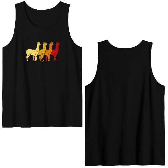 Retro Llama Alpaca Sunset Art Boy Girl Kids Animal Double Sided Tank Tops
