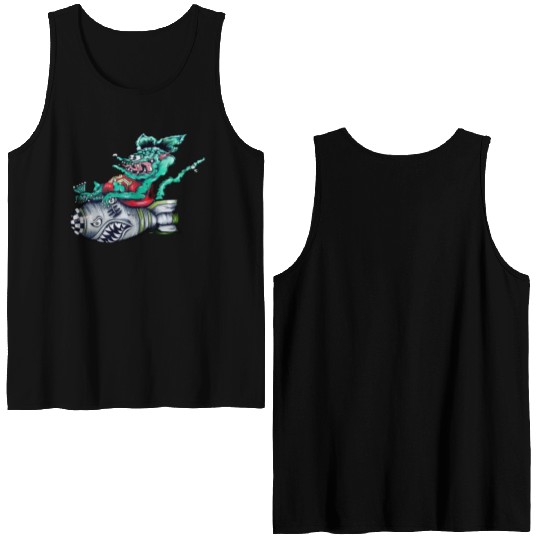 Rat driving a torpedo shark Double Sided Tank Tops