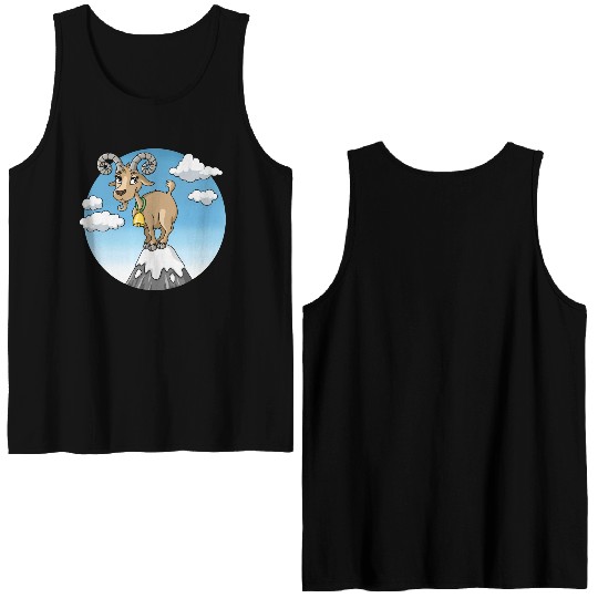 Mountain goat peaks with snow cartoon Double Sided Tank Tops
