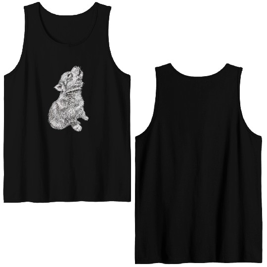 Cute Baby Howling Wolf Cub Sketch Double Sided Tank Tops