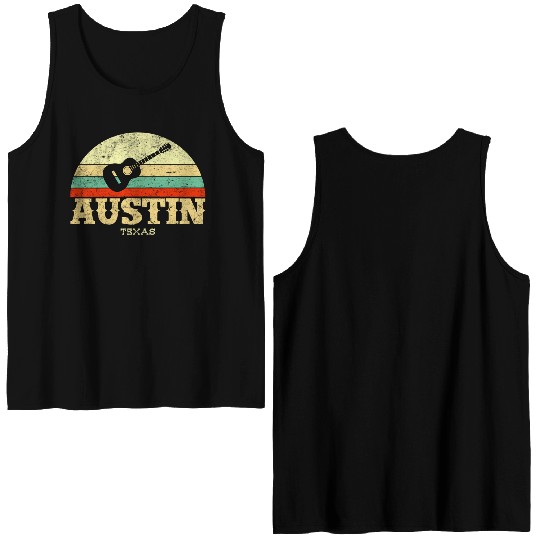 Retro Austin Texas Guitar Vintage Lone Star State Double Sided Tank Tops