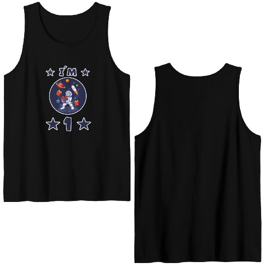 1 year astronaut children 1st birthday child gift Double Sided Tank Tops
