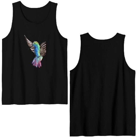 Colorful Watercolor Hummingbird flying pink Double Sided Tank Tops