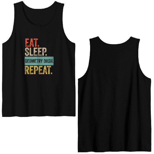 Eat sleep geometry dash repeat retro vintage Double Sided Tank Tops