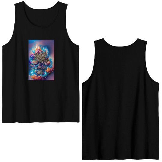 Aqua Enamelled Gooey Kaleidoscopic Nug Flower Weed Double Sided Tank Tops