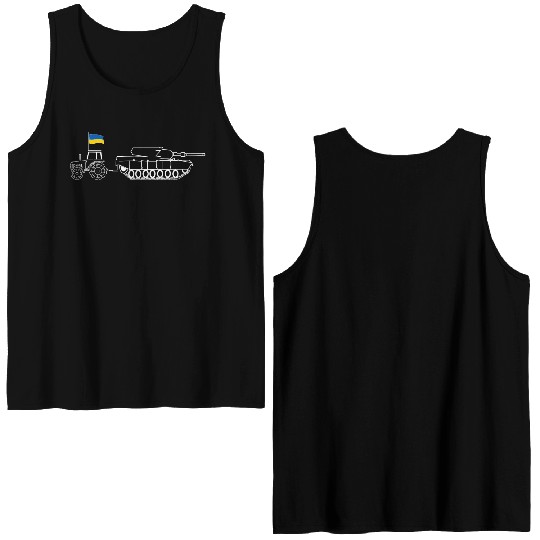Ukrainian Tractor Pulling Tank With Ukraine Flag Double Sided Tank Tops