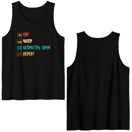 Eat sleep geometry dash repeat retro Jumper Repeat Double Sided Tank Tops