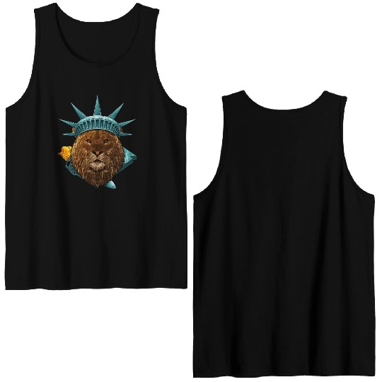 Statue Of Liberty Lion 4th Of July Animal USA Amer Double Sided Tank Tops