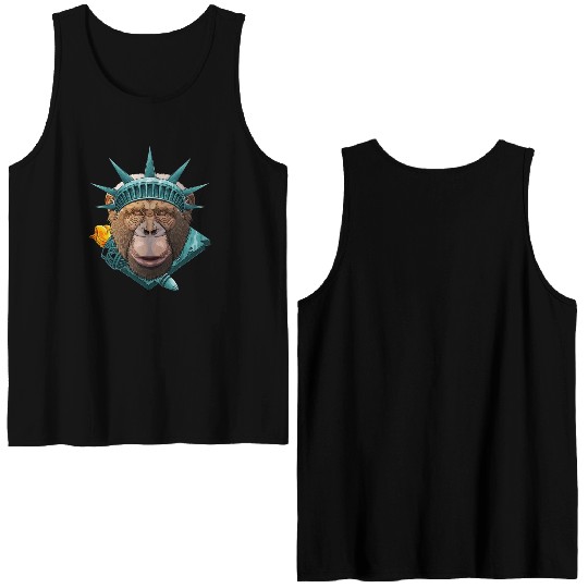 Statue Of Liberty Chimpanzee 4th Of July Animal US Double Sided Tank Tops
