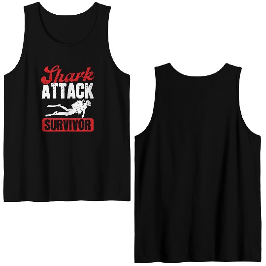 Scuba Diving Shark Attack Survivor Scuba Diver Double Sided Tank Tops