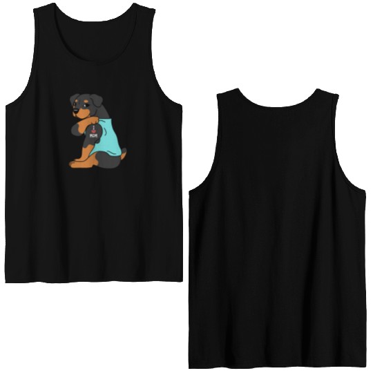 I Love Mom Tattoo Rottweiler Double Sided Tank Tops