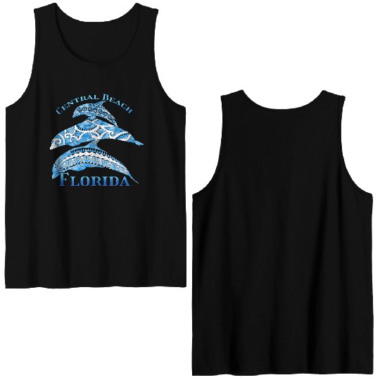Central Beach Florida Vacation Tribal Dolphins Double Sided Tank Tops