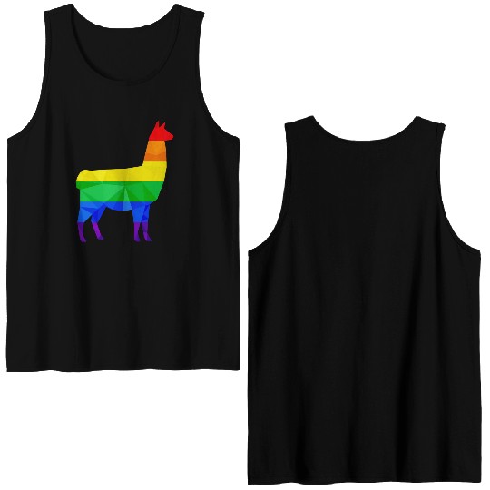Colorful Llama LGBTQ Gay Pride Rainbow Flag Alpaca Double Sided Tank Tops