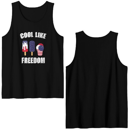 US Flag Ice Cream Patriotic Popsicles 4th of July Double Sided Tank Tops
