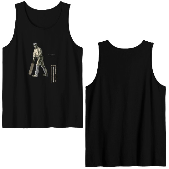 Vintage Cricket Player with a Bat and Wicket URM Double Sided Tank Tops