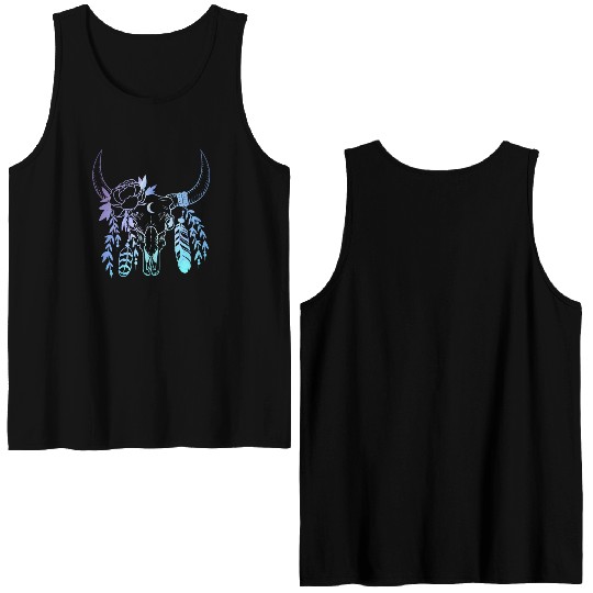 Longhorn Flowers Western Girls Women Double Sided Tank Tops