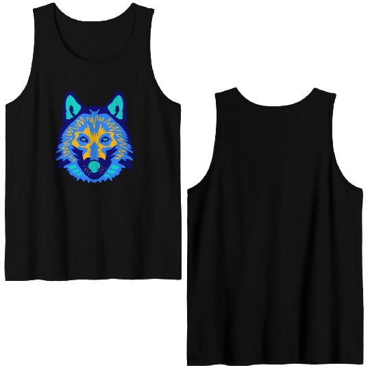 blue wolf face Double Sided Tank Tops