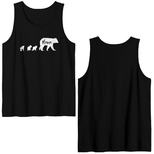 Mama Bear With 3 Three Cubs Fun Mom Mother Double Sided Tank Tops