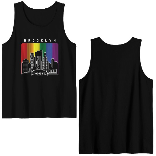Brooklyn New York Skyline Rainbow Flag Double Sided Tank Tops