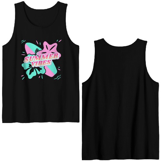 Summer Vibes - Beach, surf, hibiscus and starfish Double Sided Tank Tops