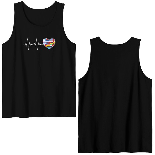 Hearts Beat Spanish Flags Hispanic Heritage Month Double Sided Tank Tops