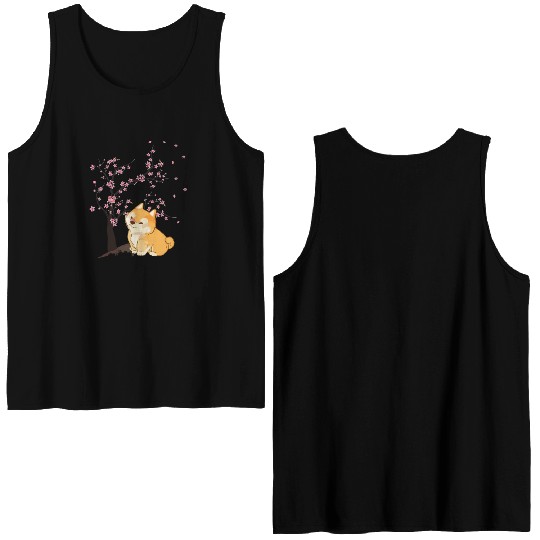 Cute Cherry Blossom Japanese Art Kawaii Shiba Inu Double Sided Tank Tops