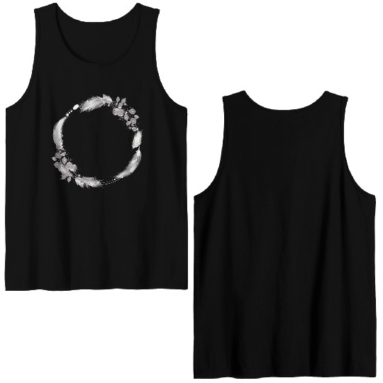 delicate frame of silver colored feathers & leaves Double Sided Tank Tops