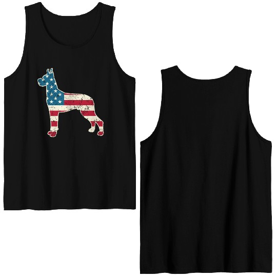 Great Dane American Flag 4th of July Double Sided Tank Tops for Men