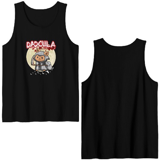 Dadcula Dracula Vampire Dad Funny Halloween Party Double Sided Tank Tops