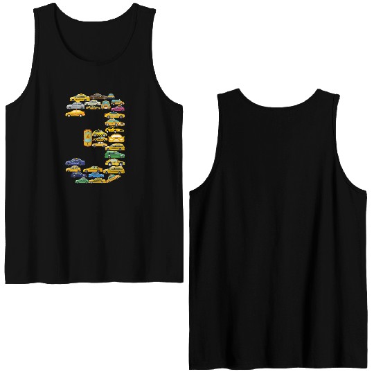 3rd Birthday Gift Taxi Car Boys Kids 3 Year Old Double Sided Tank Tops