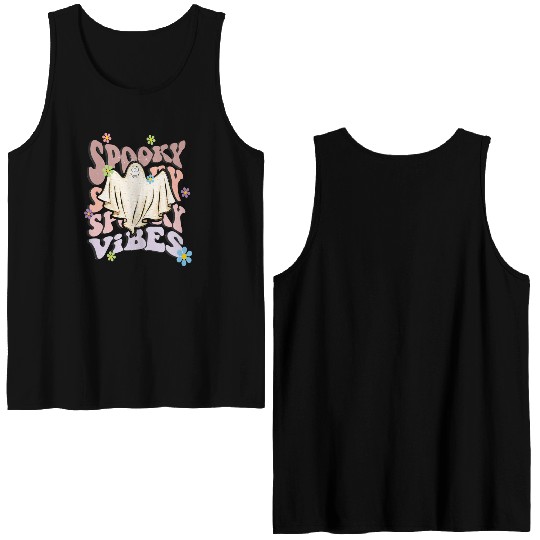 Spooky Season Retro Wavy Halloween Ghost Double Sided Tank Tops