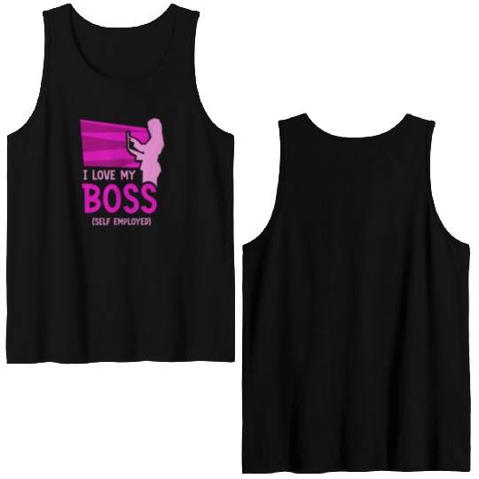 I Love My Boss Self Employed Work Freelancer Job Double Sided Tank Tops