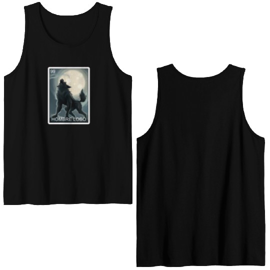 Hombre Lobo Werewolf Card Mexican Lottery Double Sided Tank Tops