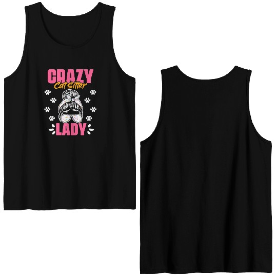 Crazy Cat Lady Funny Animal Sitting Humor For A Double Sided Tank Tops