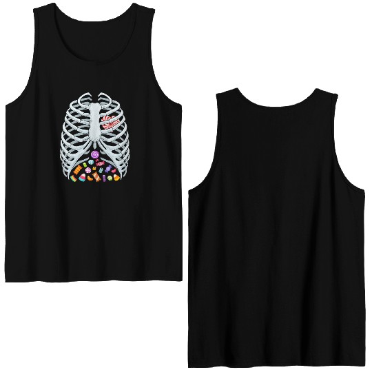 Funny Candy Skeleton Rib Cage Halloween Costume Double Sided Tank Tops