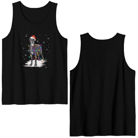 Great Dane With Christmas Lights Santa Double Sided Tank Tops