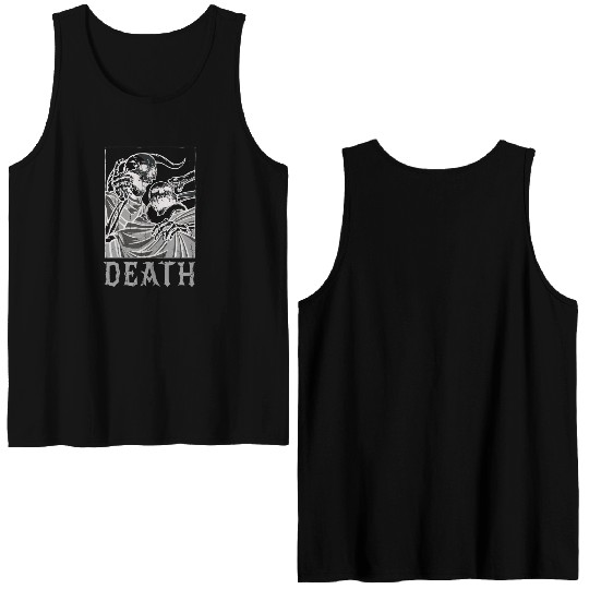 Skeleton Bones Tarot Card Occult Death Gothic Double Sided Tank Tops