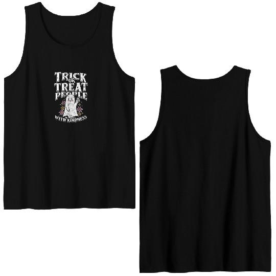 Trick or treat people with kindness - cute ghost Double Sided Tank Tops