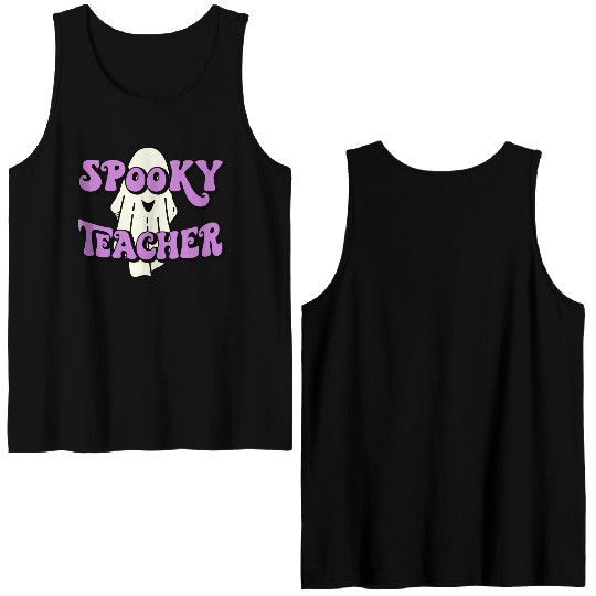 Spooky Teacher Halloween Ghost Double Sided Tank Tops