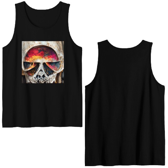 Extremely Realistic Skull in Abstract Art Double Sided Tank Tops