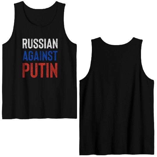 Russian against Putin russia flag grunge Double Sided Tank Tops