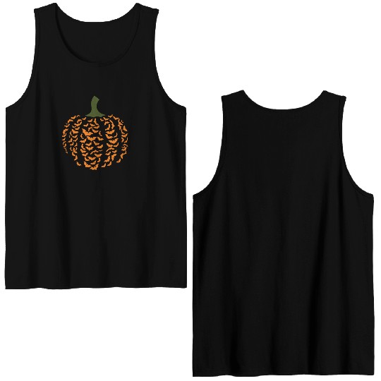 Halloween pumpkin bat Double Sided Tank Tops