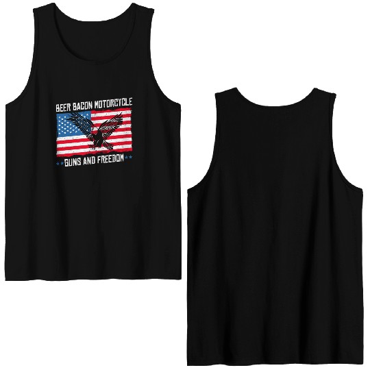 Beer Bacon Motorcycle Guns And Freedom US Flag Double Sided Tank Tops