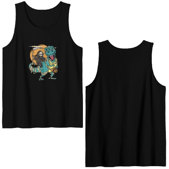 Creepy Grim Reaper Mummysaurus Trex For A Trick Or Double Sided Tank Tops
