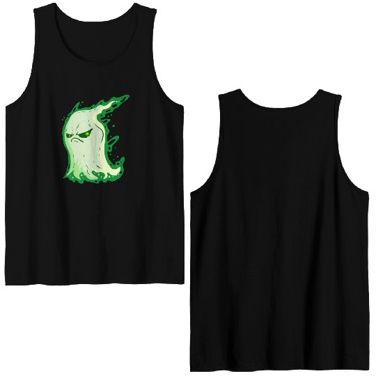 Grumpy Green Spirit Ghost On Halloween Double Sided Tank Tops