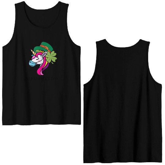 Toddler Girls St Patricks Day Rainbow Unicorn Face Double Sided Tank Tops